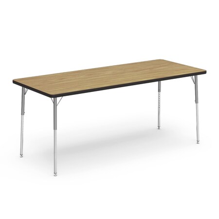Virco 72 in. W, 30 in. L, 22-30 in. H, Medium Oak Top / Black Edge 483072
